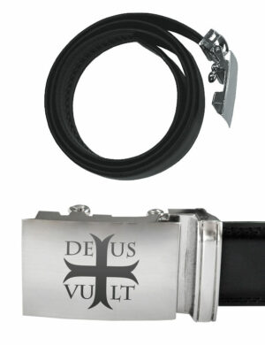 Ceinture noire en cuir « Deus + Vult »