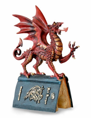 Statuette de collection « Dragon rouge et livre »