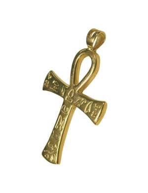 Pendentif Ankh avec hiéroglyphes plaqué or