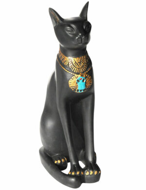 Déesse égyptienne Bastet, statuette noire et or