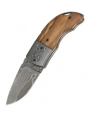 Couteau de poche Damas en bois d'olivier