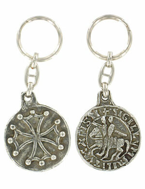 Porte-clés sceau templier et croix occitane, étain